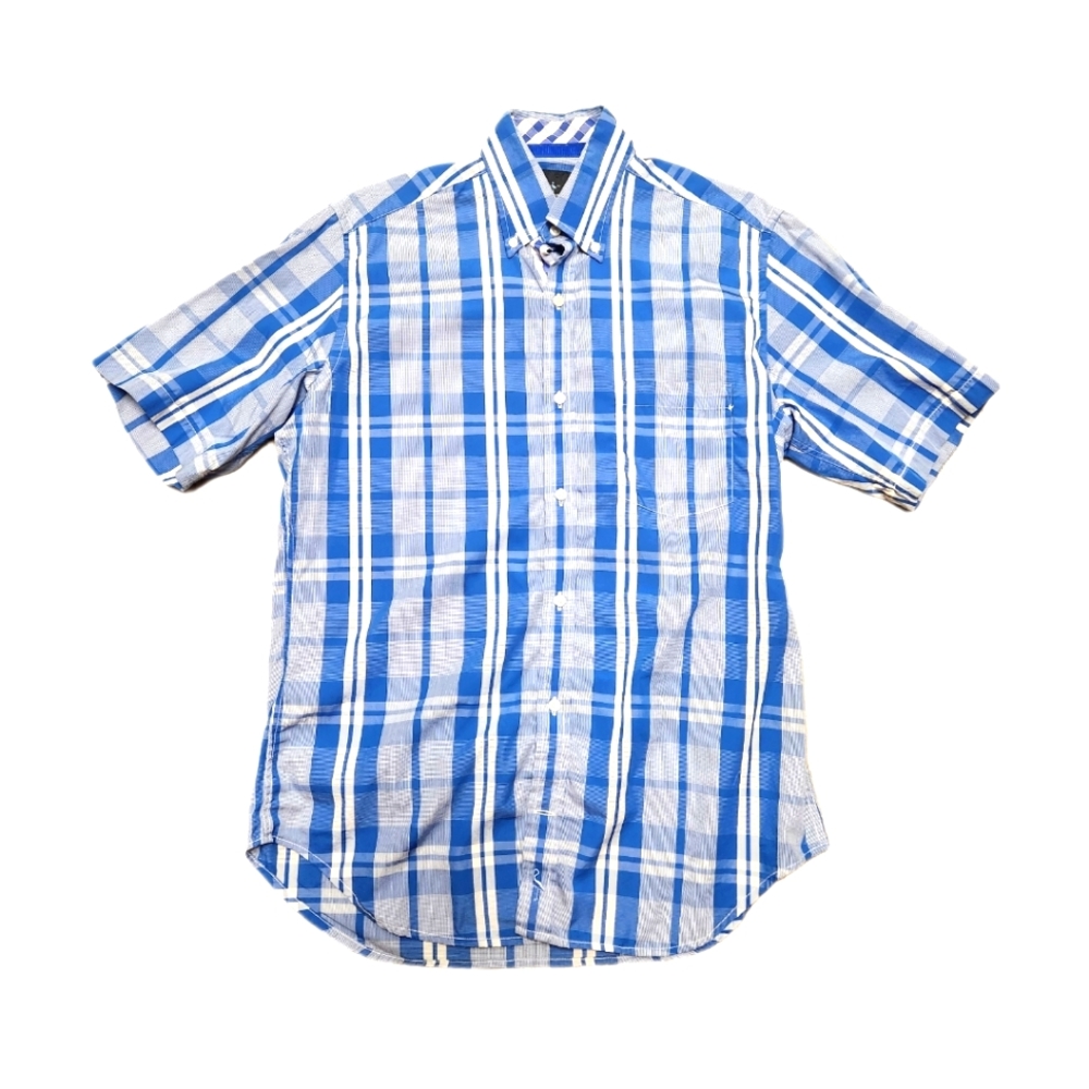 TailorByrd Blue White Plaid Short Sleeved Shirt Medium